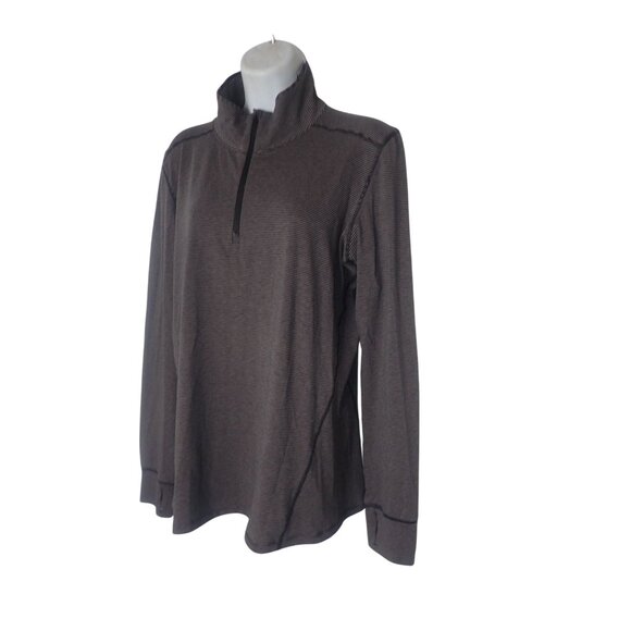 Toad & Co women‎ 1/4 Zip Long sleeve Top Large Gray Black Stripe Base Layer - Picture 2 of 6